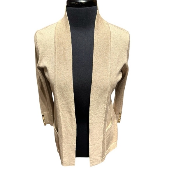JM Collection Sweaters - NWOT JM Collection Open Front Metallic Gold Cardigan Size Petite Medium